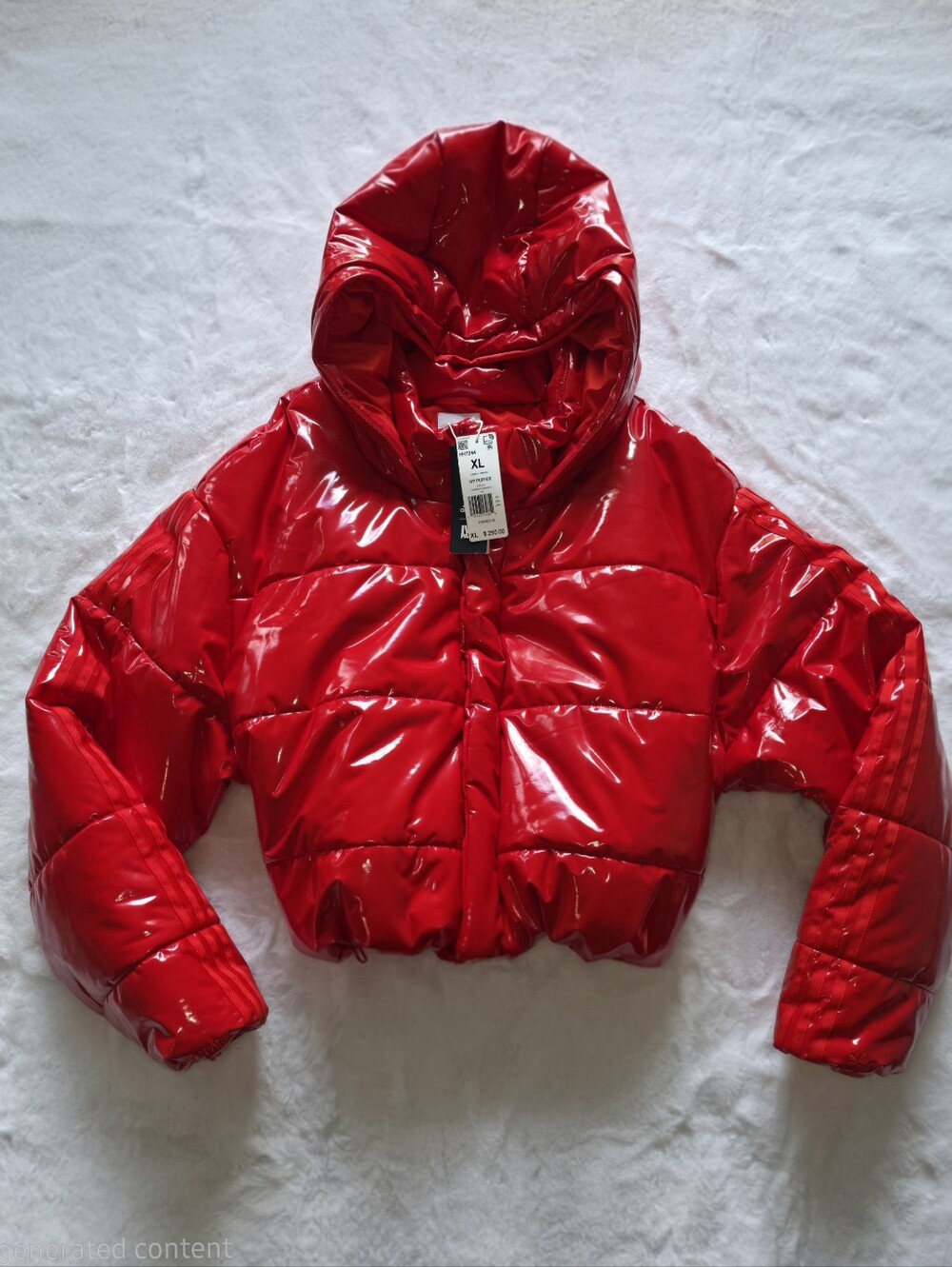 NWT Adidas x Ivy Park Latex Cropped Puffer Jacket | Red, Unisex XL